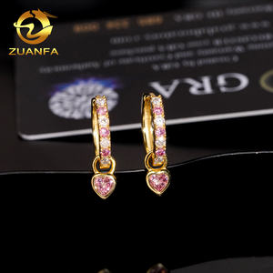 क्लासिक हिप हॉप शैली के गहने हूप इयररिंग्स गुलाबी हीरे पास्टस्टर 925 चांदी के vmissanite दिल ड्रॉप ईयररिंग्स - Product Image 2