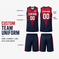 Uniforme de basket-ball pour hommes personnalisé, dégradé rouge marine, ensemble de maillots respirants à col en V pour les compétitions de basket-ball de ligue