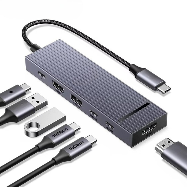 6 in 1 USB C HUB 10Gbps 4K 60Hz HDMI USB3.2 PD100W USB Splitter for Laptop Macbook Pro Air iPad Android Docking Station