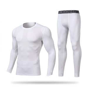 Ensemble de vêtements de sport pour homme MERITORIOUS INTERNATIONAL, chemise à manches longues blanche et pantalon, séchage rapide, tricot en bambou et carbone, motif géométrique - Product Image 1