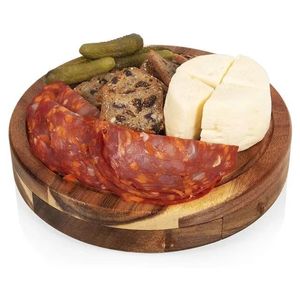 Acacia Wood <b>Cheese</b> Board Round With <b>Knife</b> Fork <b>Set</b> For Hotel Coffee Tea Serving Tray - Product Image 5