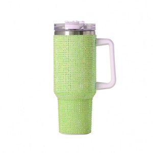 Taza de metal con aislamiento al vacío de acero inoxidable de 40 Oz con logotipo personalizado, tazas de viaje, taza de café verde azulado, vaso de 40 Oz con asa - Product Image 3