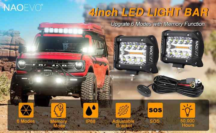 NAO480WホワイトアンバーLEDライトバーオフロードライト4X4LEDバー 