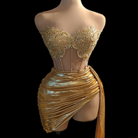 Jupes corset élégantes sans bretelles à paillettes 2 pièces ensemble dos nu formel Club fête Mini robe Sexy femmes scène danseuse Costumes