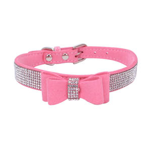 Bowknot Shiny Rhinestone <span class=keywords><strong>Collar</strong></span> para mascotas <span class=keywords><strong>Collar</strong></span> de cuero de microfibra para gatos y perros - Product Image 4