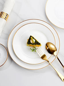 Assiettes <span class=keywords><strong>en</strong></span> <span class=keywords><strong>porcelaine</strong></span> blanche <span class=keywords><strong>en</strong></span> céramique d'usine logo personnalisé bord doré nouvelles assiettes <span class=keywords><strong>en</strong></span> <span class=keywords><strong>porcelaine</strong></span> assiettes de mariage - Product Image 3