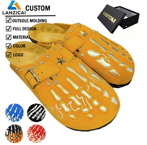 Zapatos de gamuza con estampado de <span class=keywords><strong>esqueleto</strong></span> gótico para hombre, con logo personalizado, bordado de llamas, sin cordones, pantuflas personalizadas para hombre, zapatillas de diseñador personalizadas - Product Image 1