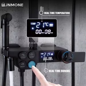 Robinet <span class=keywords><strong>de</strong></span> douche thermostatique noir à affichage numérique, mitigeur <span class=keywords><strong>de</strong></span> douche thermostatique 4 voies avec fonction pluie, robinets <span class=keywords><strong>de</strong></span> douche et <span class=keywords><strong>de</strong></span> bidet - Product Image 1
