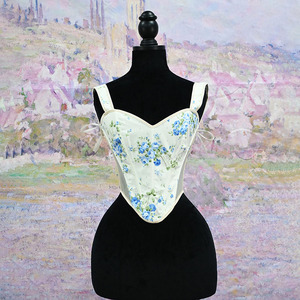 Sexy Vintage Toile Floral Corset Top Women Butterfly Print Bustier Overbust Steel Bones <b>Waist</b> <b>Cincher</b> with Lace up Back - Product Image 3