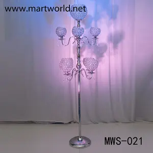 Hot 9 Arms Tempat Lilin Kristal Candelabra Meja Pernikahan Bagian Tengah Tempat Lilin untuk Dekorasi Undangan Pesta Pernikahan Natal (MWS-021