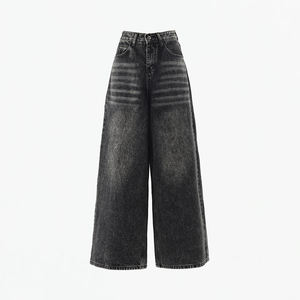 Collezione Autunno Inverno 2025 <span class=keywords><strong>Jeans</strong></span> da Donna Casuali Stile Americano a Vita Alta in Denim Nero Grigio Tinta Unita High Street Larghi a Gamba Larga Novità - Product Image 5