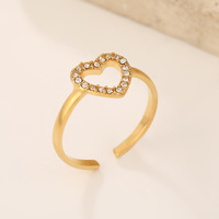 Bague Cœur en Acier Inoxydable, Bague Ronde Haut de Gamme, Tendance pour la Saint-Valentin, Luxe Léger, Zircon, Design Ouvert