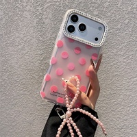 Étui de téléphone de luxe avec chaîne de perles pour iPhone 17 16 15 14 13 12 Pro Max, motif à pois scintillant