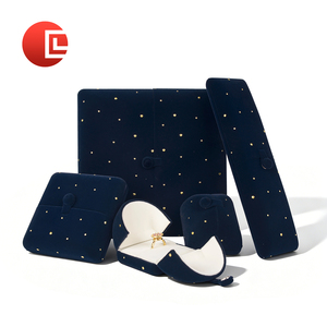 Caja de Joyería de Terciopelo Azul con Diseño de Estrellas de Lujo, Caja de Regalo de Almacenamiento de Anillos, Colgantes y Pendientes de Doble Cara - Product Image 1