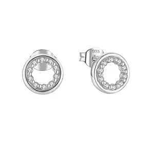 Hot Selling Trendy Round White CZ 925 Silver Earrings Stud Rhodium Silver Plated Stud Earrings