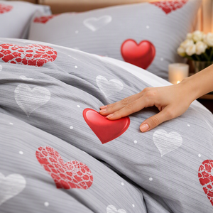 Poland Stock Romantic Heart Cotton <b>Bedding</b> Set Grey <b>Red</b> Lace Duvet Cover for wholesale and EU Dropshipping 3pcs - Product Image 4