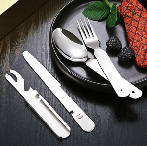 DFC02 Juego de cubiertos portátiles de acero inoxidable para exteriores, cuchillo, tenedor, cuchara, abridor de botellas de cerveza, kit de 4 piezas - Product Image 5