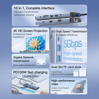 Mindpure 10-in-1 USB C Hub Docking Station dengan HDMI VGA USB3.0 Gigabit RJ45 Ethernet PD Multiport Adapter untuk Dell XPS ThinkPad