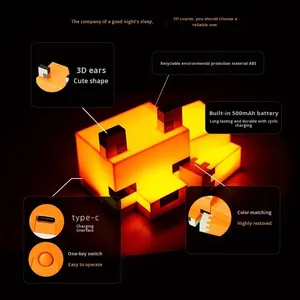 Lámpara Nocturna <span class=keywords><strong>Minecraft</strong></span> Pixel Fox - Lámpara LED Recargable con Cambio de Color para Dormitorio - Product Image 1