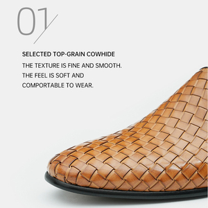 Nouvelles pantoufles d'été confortables en cuir de vachette pour hommes, style Baotou à bout fermé, tissées à la main, pour affaires, décontractées, ou pour mariage et fête - Product Image 2