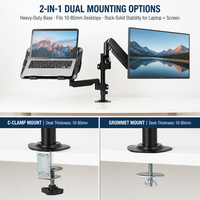 Support de bureau à ressort à gaz pour moniteur et ordinateur portable avec colonne centrale de 525 mm, support entièrement articulé compatible avec les écrans de 13 à 32 pouces BL07-01
