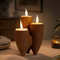 Porte-bougie triple en bois imprimé en 3D avec des bougies LED pour la décoration de la maison, du jardin et de la table