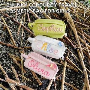 Trousse de Maquillage Géométrique Personnalisée en Velours Côtelé Épais avec Fermeture Éclair, Sac Cosmétique Tendance pour Filles, Rangement Portable de Voyage - Product Image 2