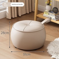 Taburete otomano redondo moderno 31cm diámetro 28cm altura Napa cuero grano superior PU cuero reposapiés puf para sala de estar sofá lateral