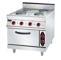 Cuisinière à Induction Professionnelle Pose Libre en Acier Inoxydable 4 Feux avec Four Électrique pour Boulangerie