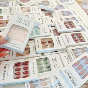 Hecho a máquina 24 piezas almendra estilo francés Gradual Press-On Uñas acrílicas patrón de línea ondulada blanca venta al por mayor diseño de ataúd Artificial - Product Image 6