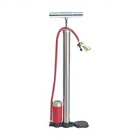 Pompe à air pour vélo en acier inoxydable avec manomètre, valve Schrader, pompe de sol 120 PSI, gonfleur de pneus portable