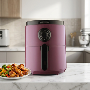 Friteuse à air numérique violette 1500W, antiadhésive PTFE, commande manuelle, forme ronde, friteuse électrique domestique - Product Image 3