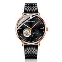Montre mécanique à aiguilles pour homme, avec bracelet en acier inoxydable, verre minéral, étanche, lumineuse, 42 mm, design Hollow Flywheel
