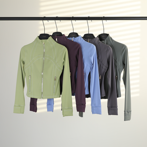 Veste de sport <span class=keywords><strong>Lulu</strong></span> personnalisée avec logo pour femme, haut court de yoga à manches longues avec trous pour les pouces, col montant, vêtement de sport actif - Product Image 3