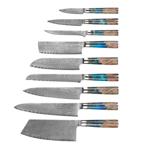 Factory Price Kitchen Chef <b>Knife</b> Set 9pcs Sharp <b>Slicing</b> <b>Knife</b> Damascus Steel Resin Handle Sustainable Kitchen <b>Knife</b> Set - Product Image 1