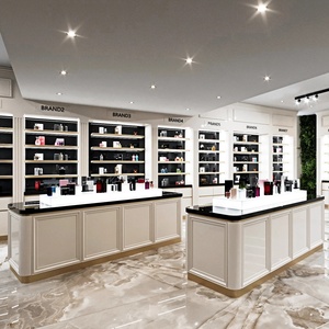 ตู้โชว์น้ำหอมแบบกำหนดเอง เฟอร์นิเจอร์ร้านเครื่องสำอาง ตู้โชว์เครื่องสำอางค์พร้อมไฟ LED เคาน์เตอร์แบบเกาะกลาง ดีไซน์ตกแต่งภายใน - Product Image 1