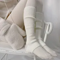 Nouveau japonais Lolita Y2k couleur unie jambières femmes évidé pied talon chaud tricoté genou chaussettes hautes Legging guêtres couverture