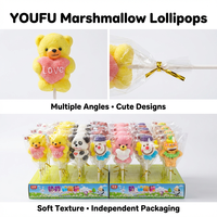 Wholesale 35g Cartoon Marshmallow Lollipop 20pcs Box Individually Wrapped Low Sugar Candy OEM