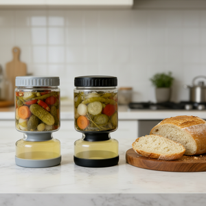 High Borosilicate Glass Modern Kitchen <strong>Pickle</strong> <strong>Jar</strong> with Strainer Flip Food Safe Storage - Product Image 5