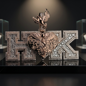 Pendentif personnalisé unisexe avec 3 lettres, plaqué or rose, argent 925, hip-hop, entièrement serti de moissanite, avec photo souvenir, certifié GRA - Product Image 1