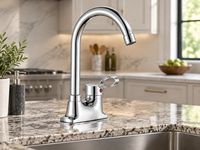 Robinet de lavabo Big Bend en cuivre, monocommande eau froide et chaude, double rotation à 360°, à poser sur comptoir, équipement sanitaire