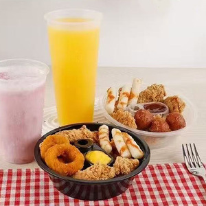 100 bộ 4 trong 1 đặt hàng 500ml ly nhựa Takeaway 500ml Bát ăn nhẹ với nước sốt lỗ uống và ăn cùng nhau - Product Image 6