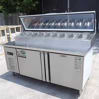 Table de préparation réfrigérée commerciale en acier inoxydable de 1,5 m avec double porte pour pizzas, salades et sandwichs, et conteneur de refroidissement pour garnitures