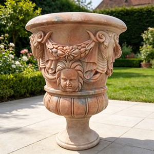 Support à fleurs en pierre sculptée avec tête d'animal de style européen classique, grande jardinière extérieure personnalisée pour hôtels, clubs, parcs et projets d'aménagement - Product Image 3