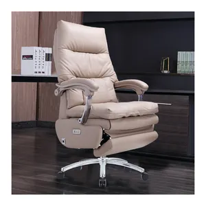 Genuine Leather Manager Office Chair Can Lie Flat Manual Chair Boss Lunch Break Electric Reclinable Sedentary Office Seat