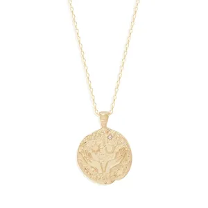 925 Sterling Silver Hold The Moon & sun with Both Hands Irregular tree branch Hammered Disc Pendant CZ love and peace Jewelry