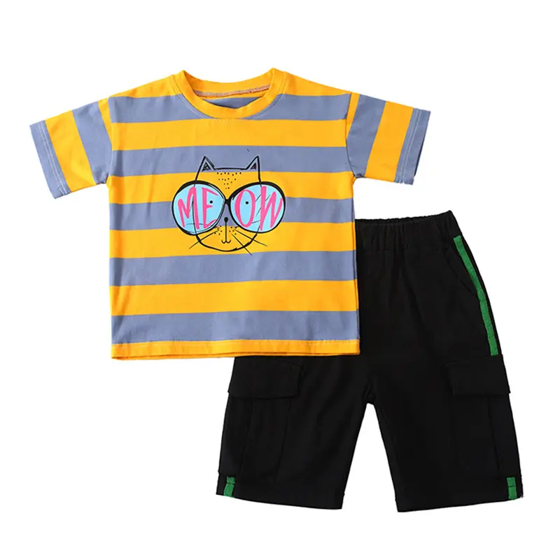 Boy's summer striped suit 2020 new boy's two-piece suit for children 9 to 13 years old