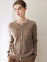 Kardigan Rajut Kasmir 100% Wanita Kerah Bulat Lengan Panjang Sweater Rajut Kardigan Kerah Tegak V-Neck Atasan Rajut Lembut