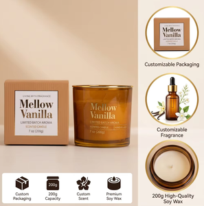 Candela Profumata di Lusso in Vaso di Vetro da 200g, Cera di Soia, Elegante Atmosfera, Decorazione per la Casa, <span class=keywords><strong>Aromaterapia</strong></span> - Product Image 1