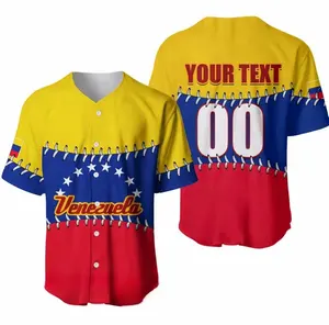 Jersey de Béisbol Venezuela Malla Personalizada Unisex Sublimado Bordado Botón Abajo Cosido Ropa de Béisbol y Softbol